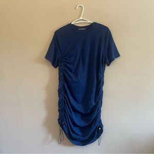 Suzy Shier Blue Ruched Mini Dress w Bungee Pulls